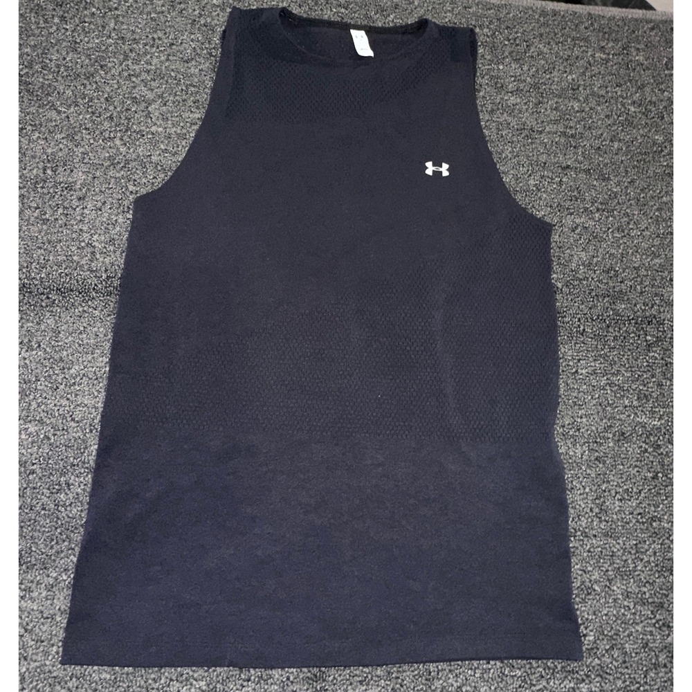 Under Armour HeatGear Fitted Tank Top Mens Large Black Mesh Training 1352530-001
